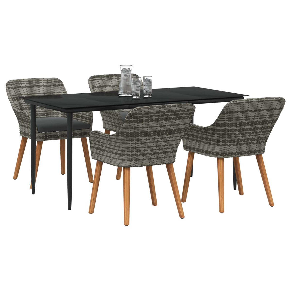 Garden Dining Set with Cushion 5 pcs Grey Poly Rattan
