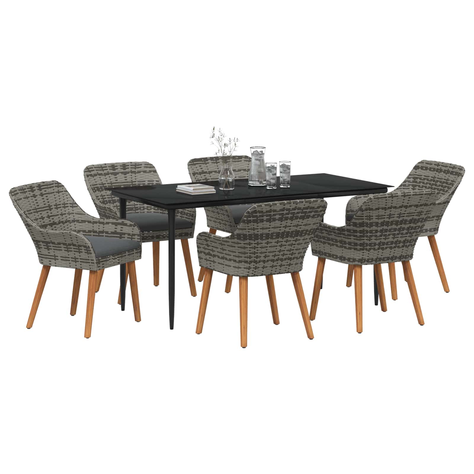 Garden Dining Set with Cushion 7 pcs Grey Poly Rattan