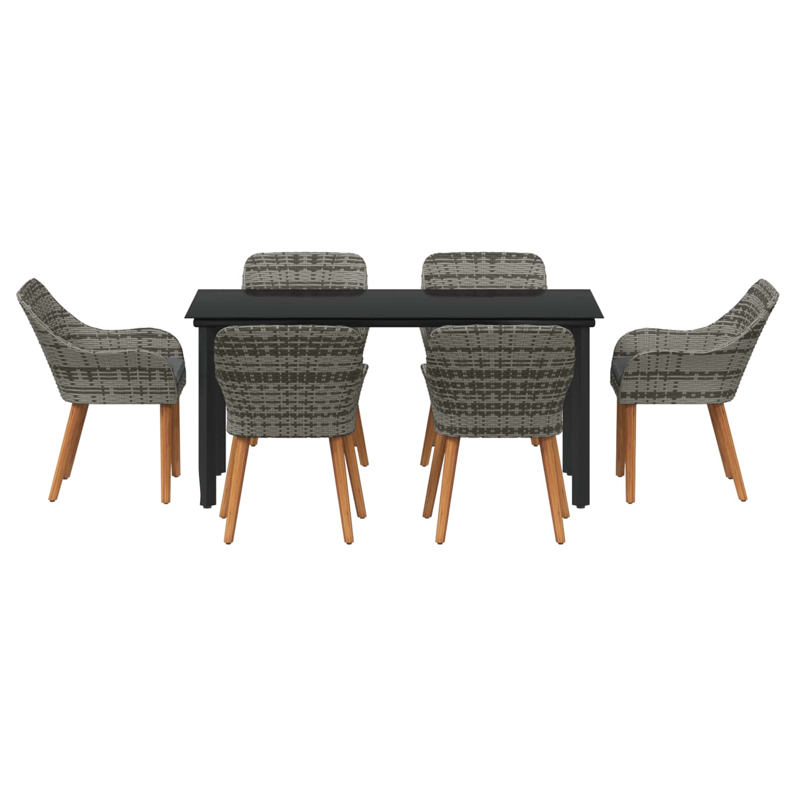 Garden Dining Set with Cushion 7 pcs Grey Poly Rattan