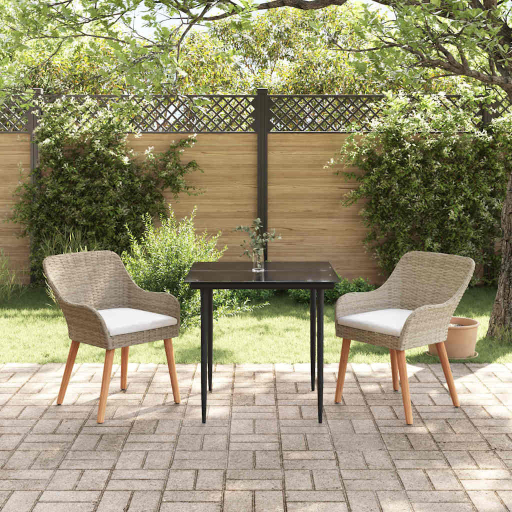Garden Dining Set with Cushion 3 pcs Beige Poly Rattan