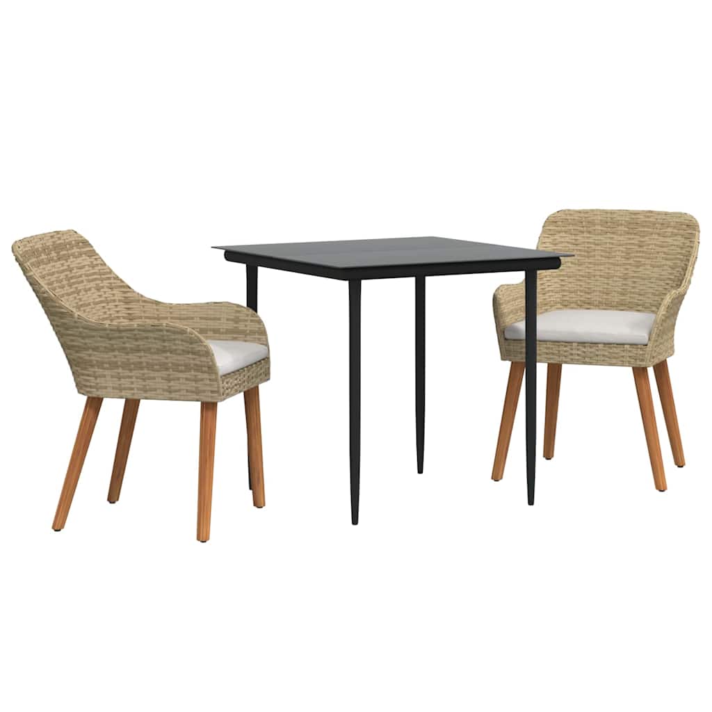 Garden Dining Set with Cushion 3 pcs Beige Poly Rattan