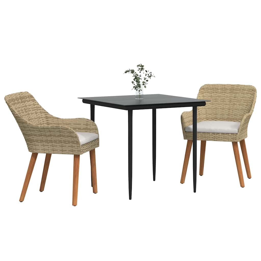Garden Dining Set with Cushion 3 pcs Beige Poly Rattan