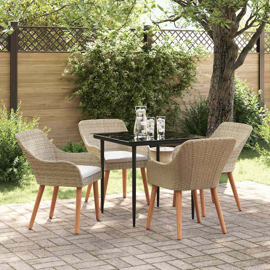 Garden Dining Set with Cushion 5 pcs Beige Poly Rattan