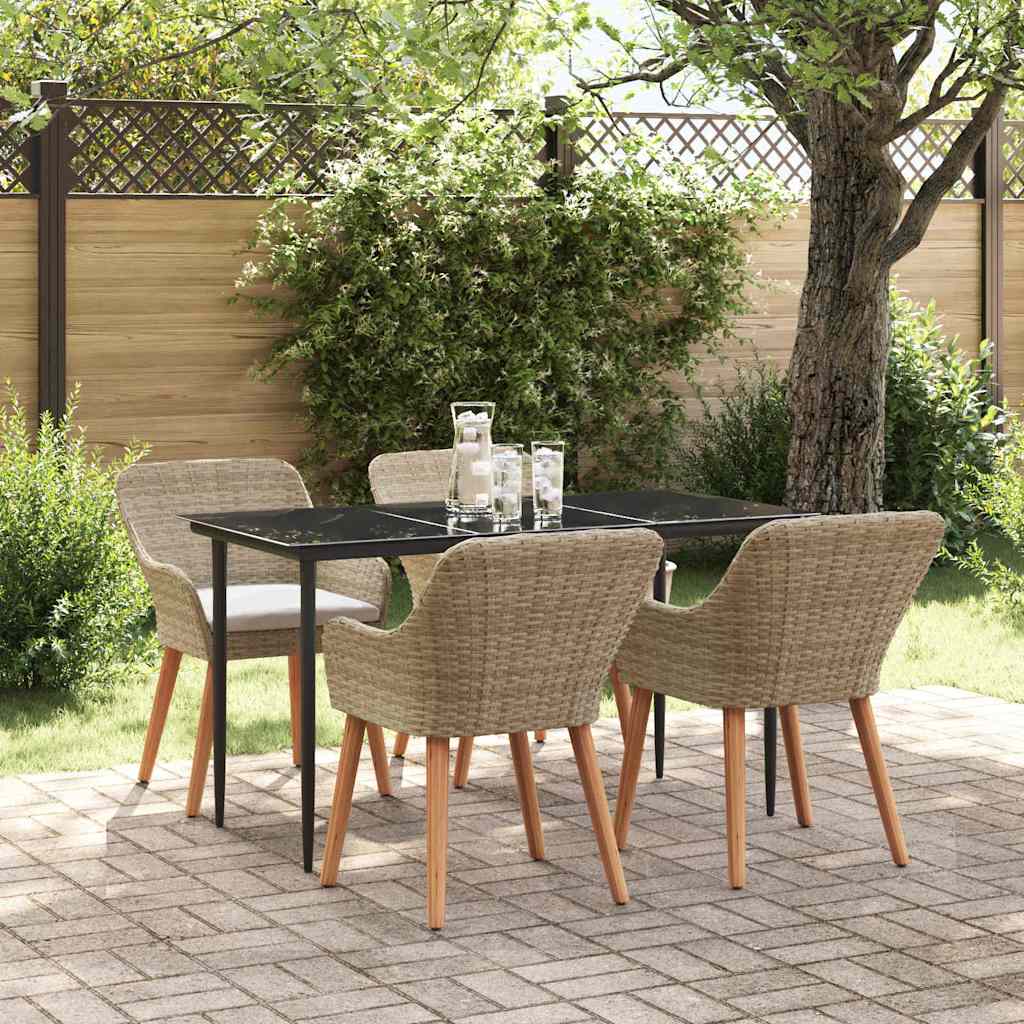 Garden Dining Set with Cushion 5 pcs Beige Poly Rattan