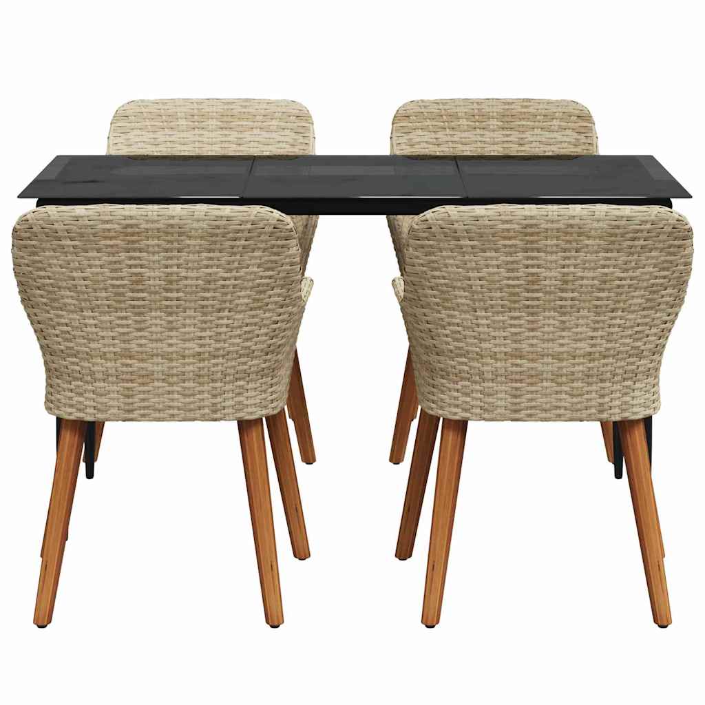 Garden Dining Set with Cushion 5 pcs Beige Poly Rattan