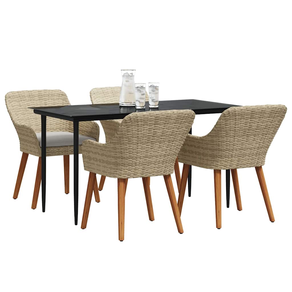 Garden Dining Set with Cushion 5 pcs Beige Poly Rattan
