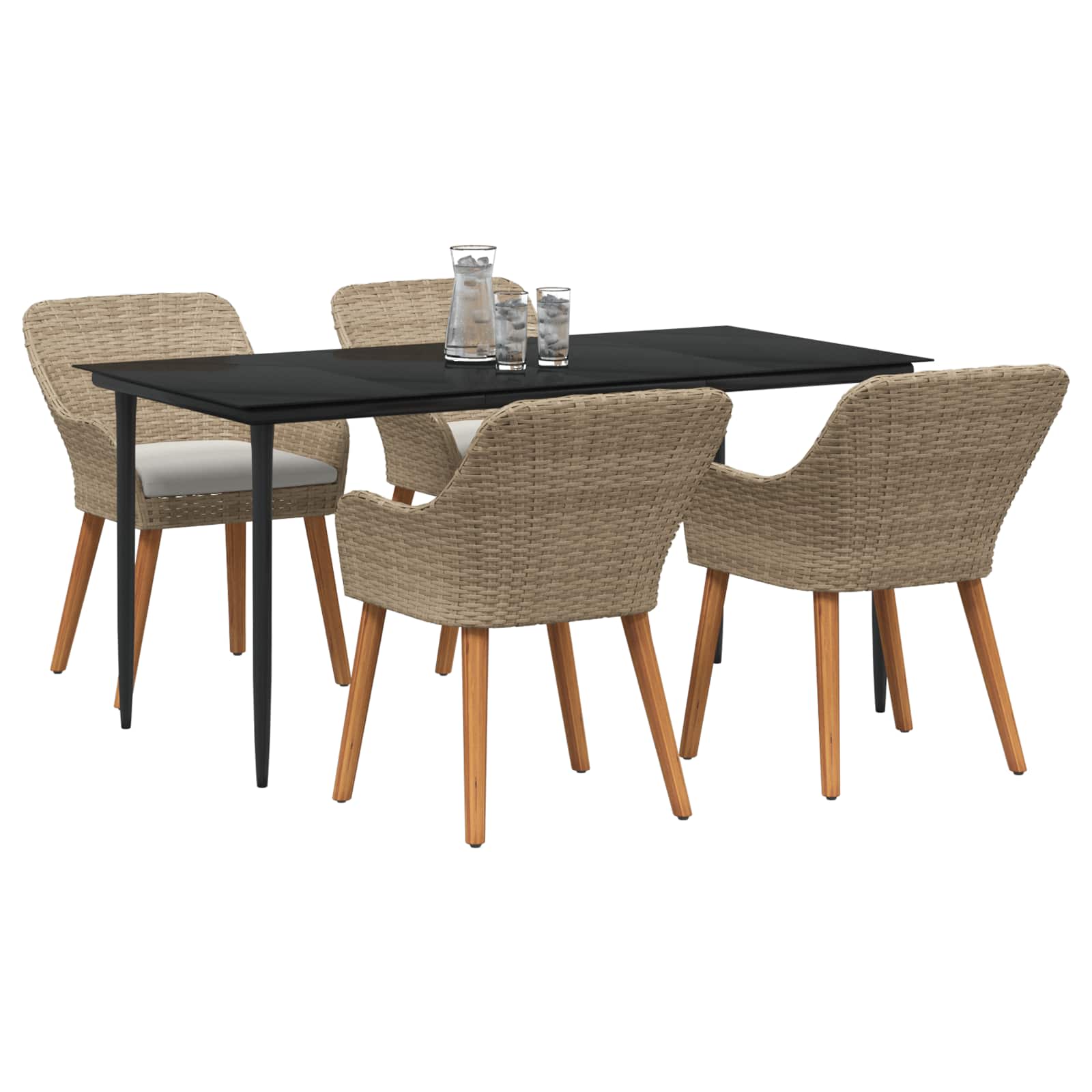 Garden Dining Set with Cushion 5 pcs Beige Poly Rattan
