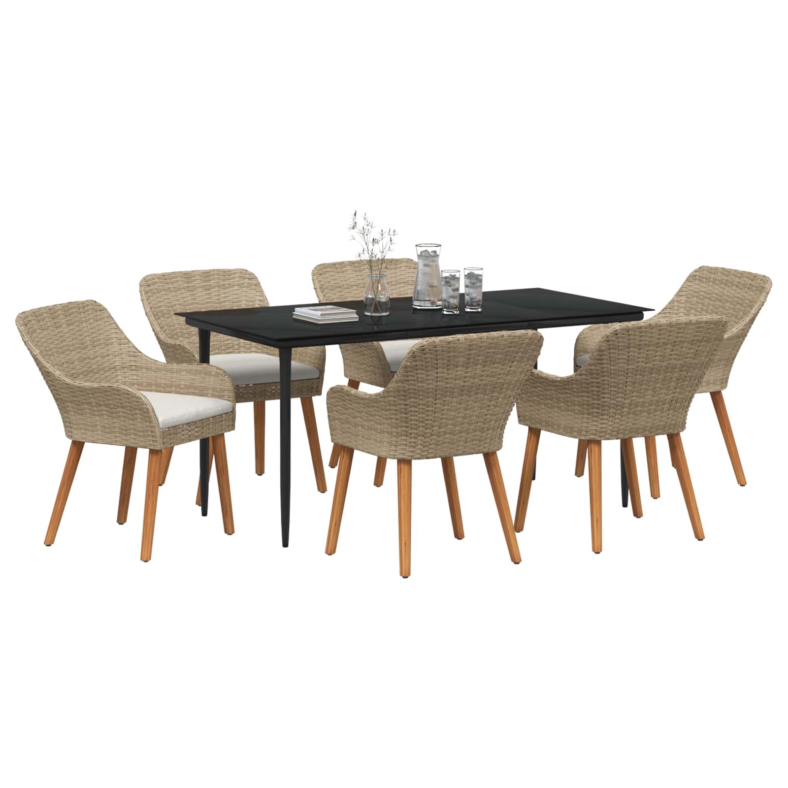 Garden Dining Set with Cushion 7 pcs Beige Poly Rattan