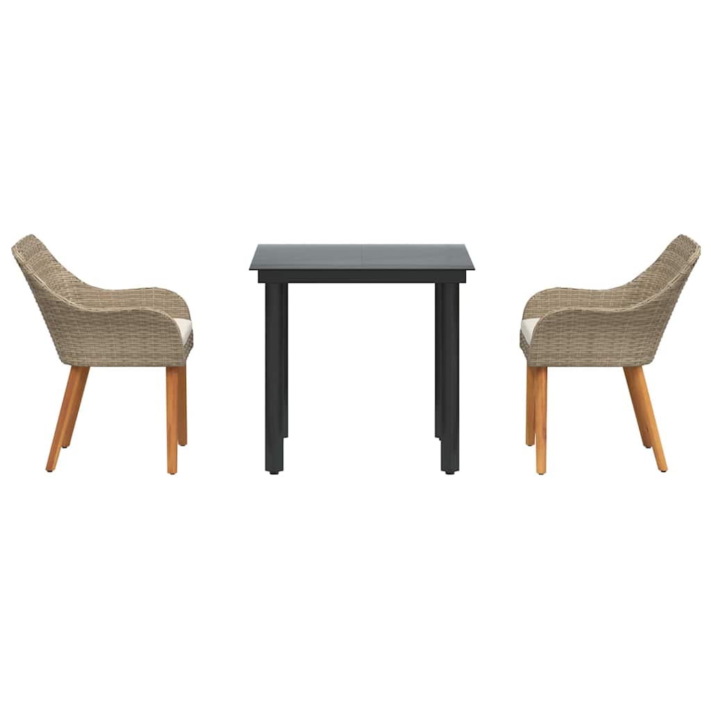 Garden Dining Set with Cushion 3 pcs Beige Poly Rattan