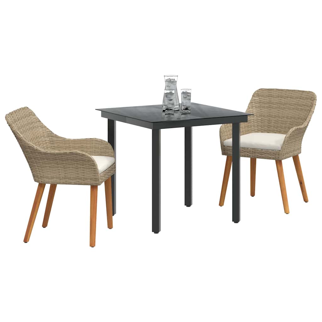 Garden Dining Set with Cushion 3 pcs Beige Poly Rattan