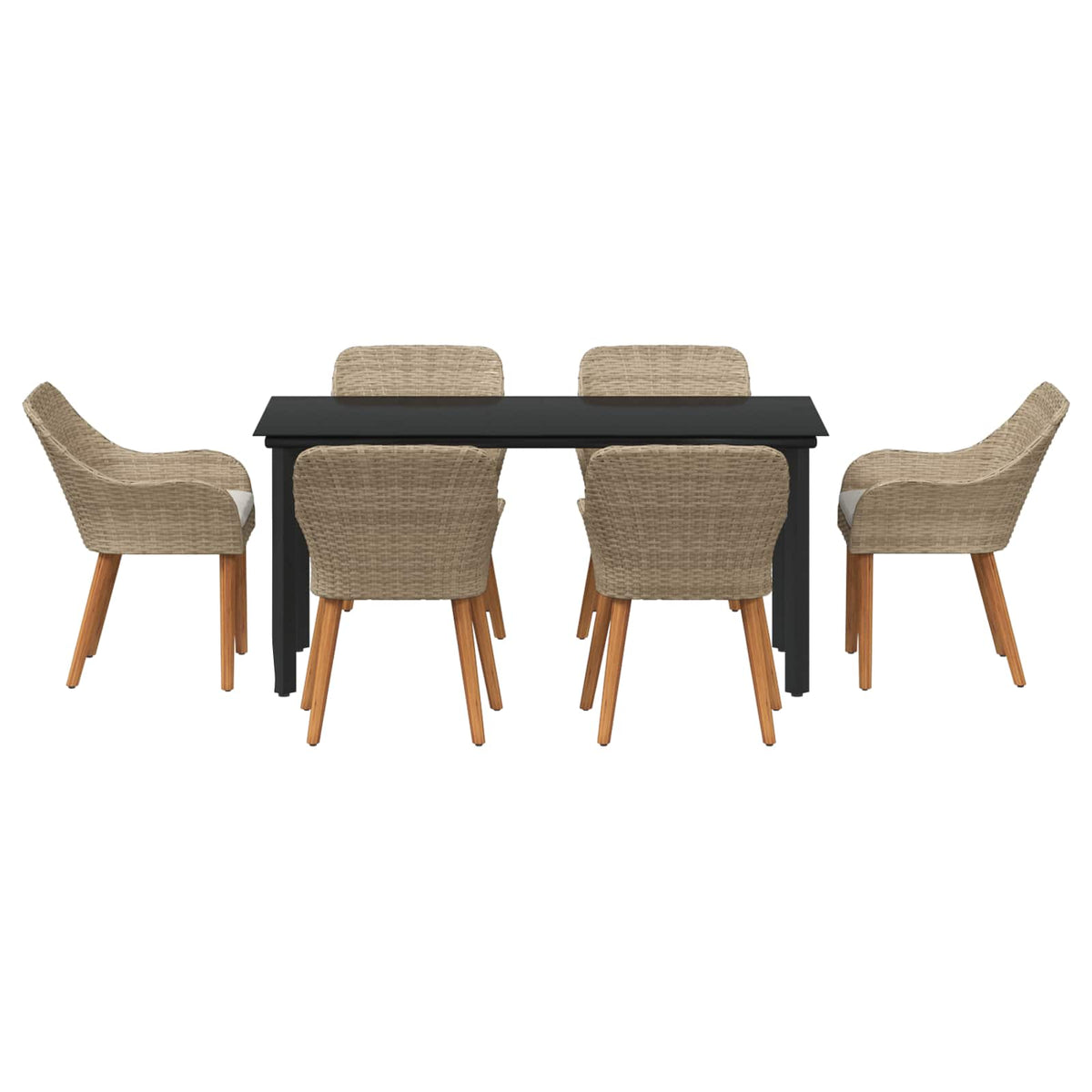 Garden Dining Set with Cushion 7 pcs Beige Poly Rattan