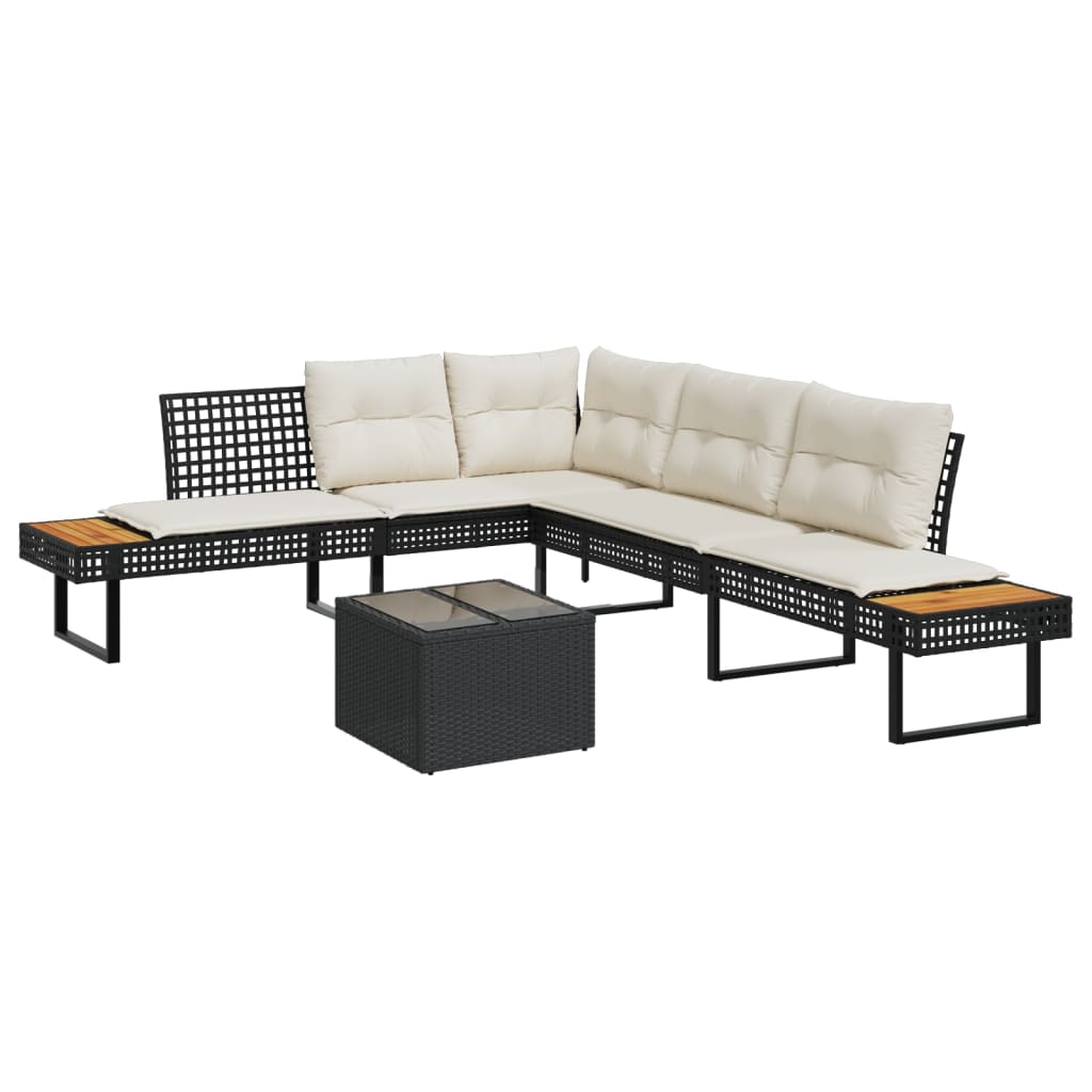 2 Piece Garden Sofa Set with Cushions Black Poly Rattan&Glass