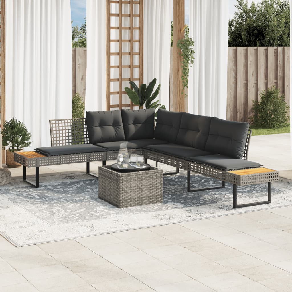 2 Piece Garden Sofa Set with Cushions Grey Poly Rattan&amp;Glass