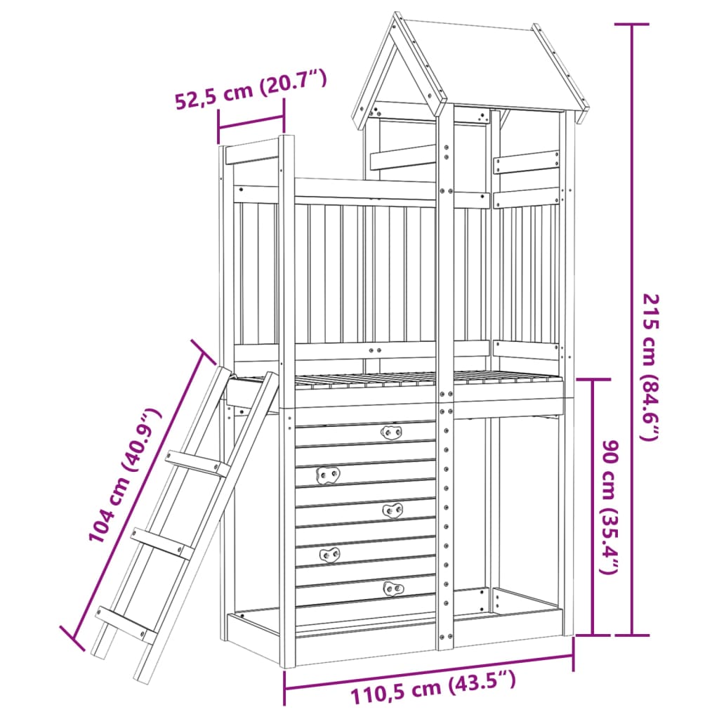 Play Tower with Rockwall 110.5x52.5x215cm Solid Wood Pine