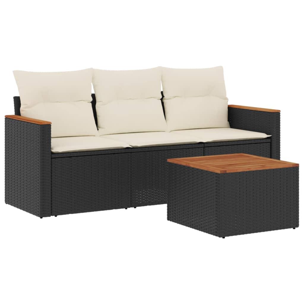 4 Piece Garden Sofa Set with Cushions Black Poly Rattan