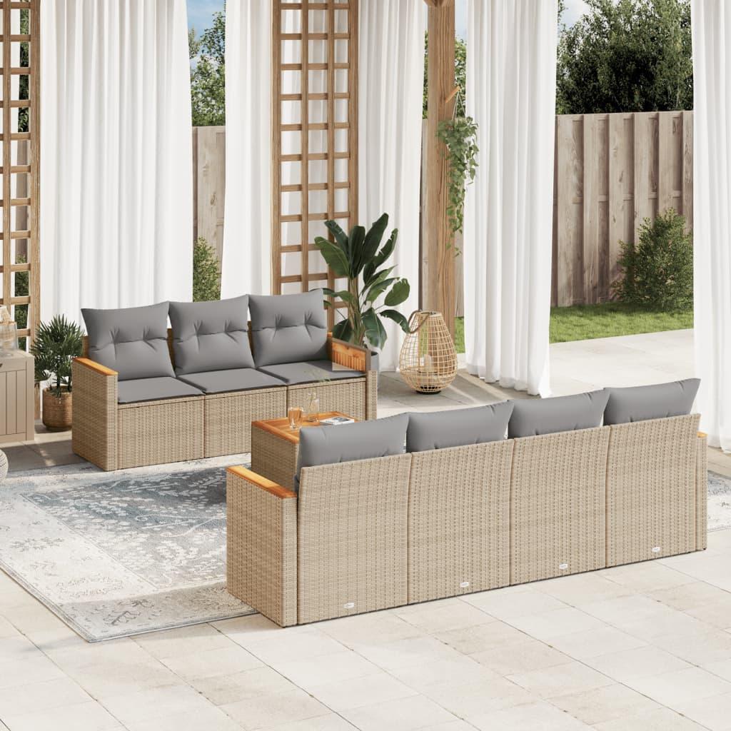 8 Piece Garden Sofa Set with Cushions Beige Poly Rattan