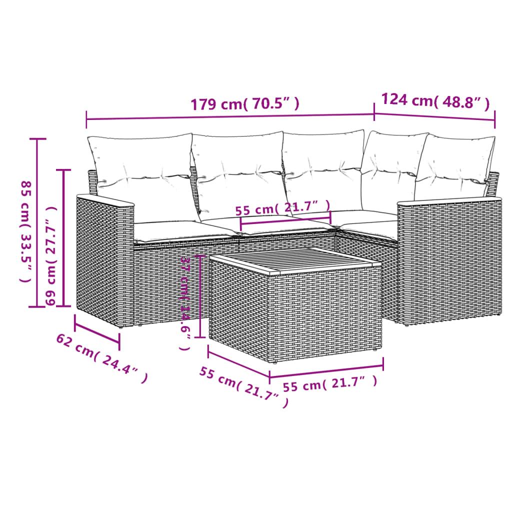 5 Piece Garden Sofa Set with Cushions Grey Poly Rattan