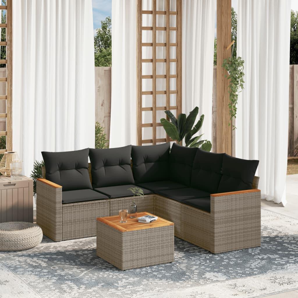 6 Piece Garden Sofa Set with Cushions Grey Poly Rattan