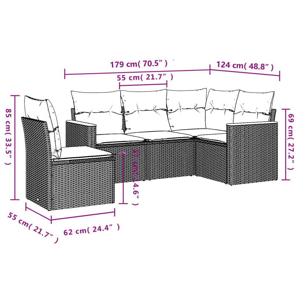 5 Piece Garden Sofa Set with Cushions Black Poly Rattan