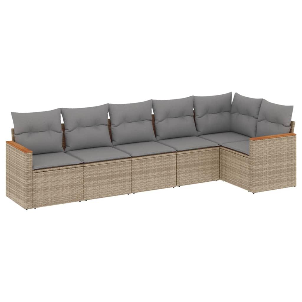 6 Piece Garden Sofa Set with Cushions Beige Poly Rattan