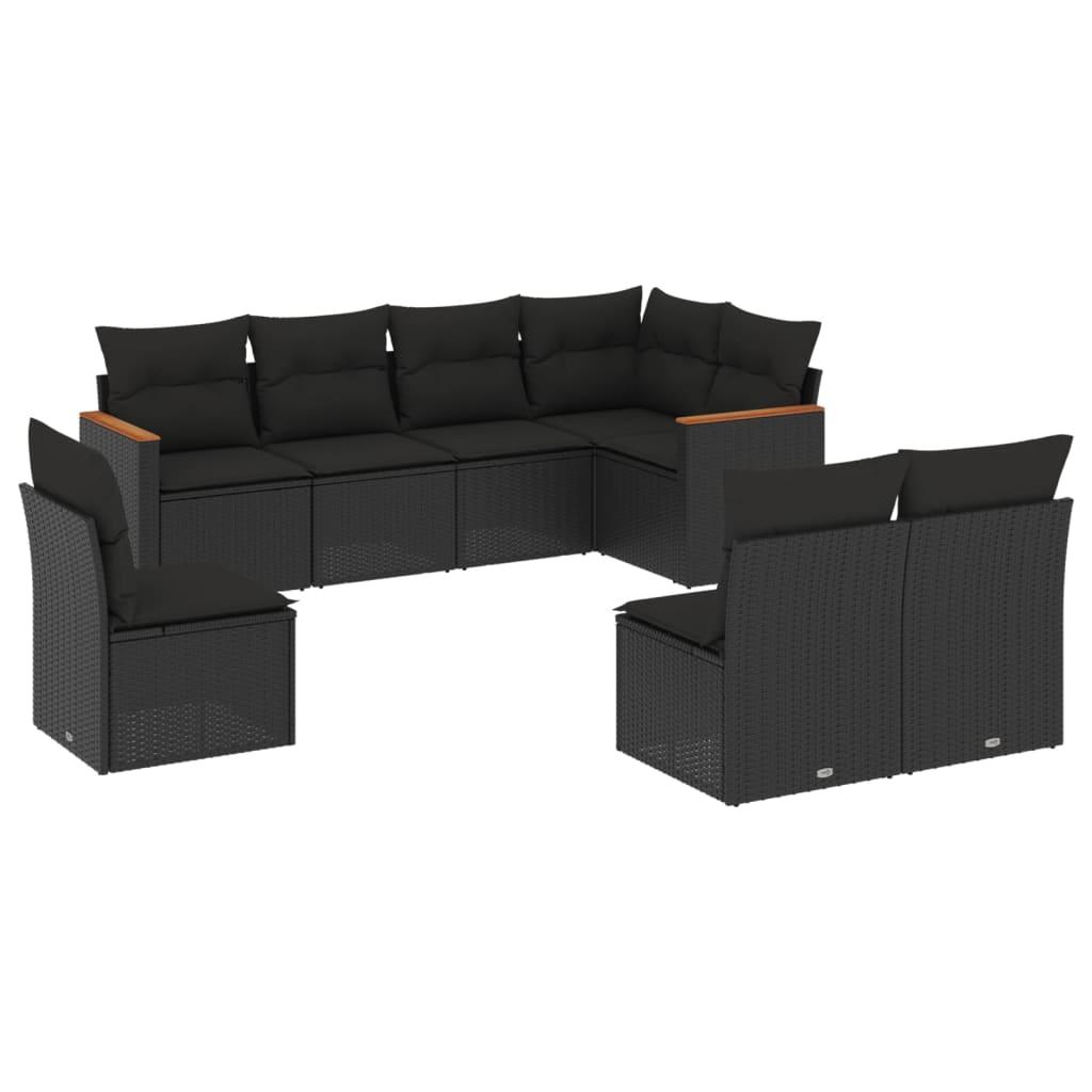 8 Piece Garden Sofa Set with Cushions Black Poly Rattan