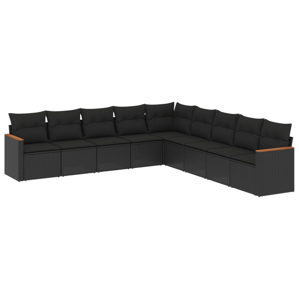 9 Piece Garden Sofa Set with Cushions Black Poly Rattan