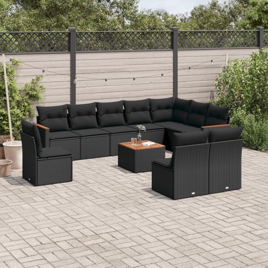 11 Piece Garden Sofa Set with Cushions Black Poly Rattan