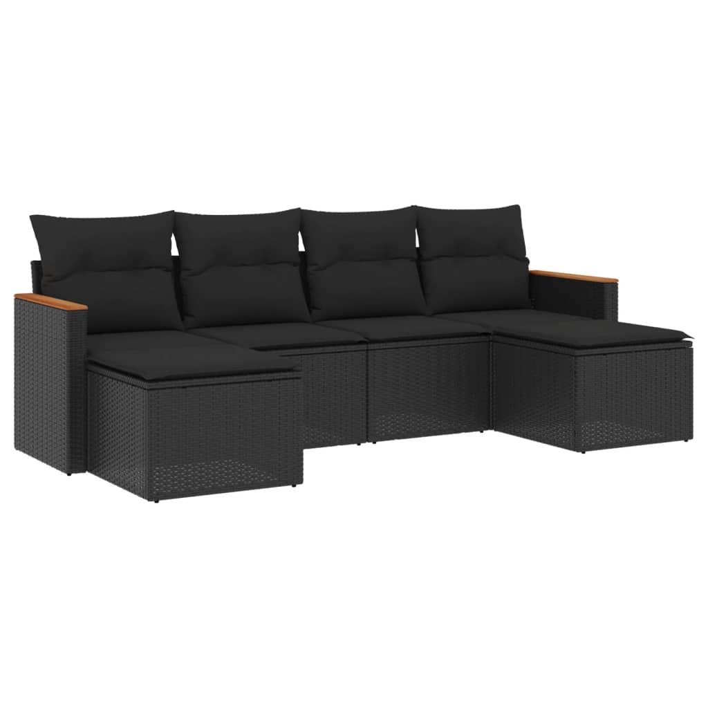 6 Piece Garden Sofa Set with Cushions Black Poly Rattan