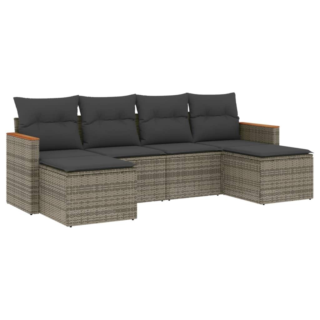 6 Piece Garden Sofa Set with Cushions Grey Poly Rattan