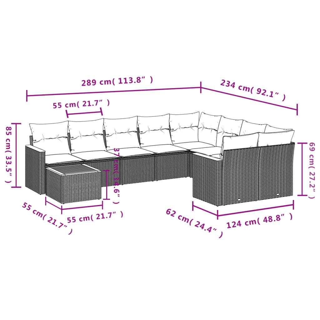 10 Piece Garden Sofa Set with Cushions Grey Poly Rattan