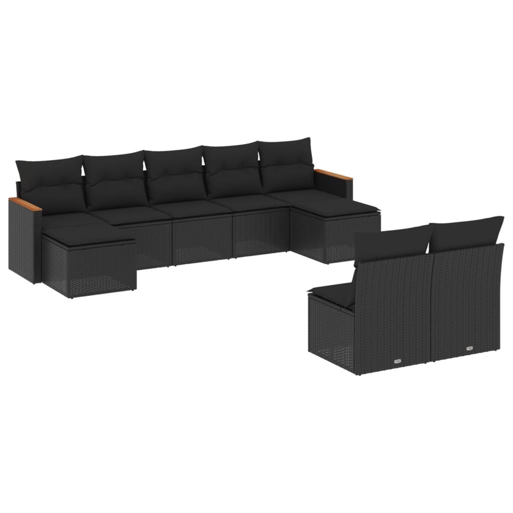 9 Piece Garden Sofa Set with Cushions Black Poly Rattan