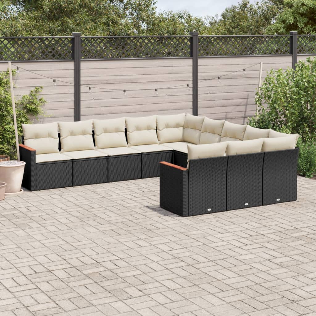 11 Piece Garden Sofa Set with Cushions Black Poly Rattan