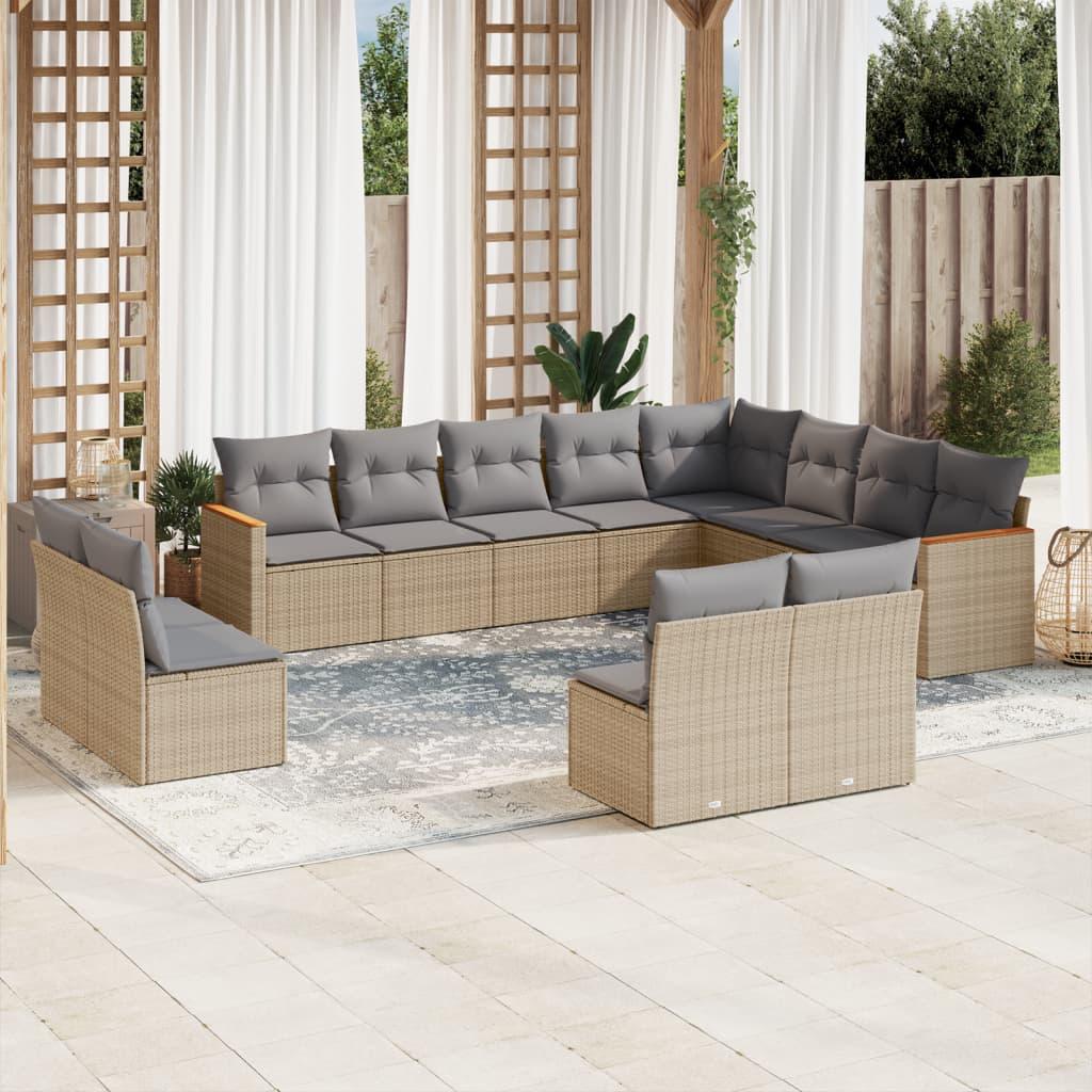 12 Piece Garden Sofa Set with Cushions Beige Poly Rattan