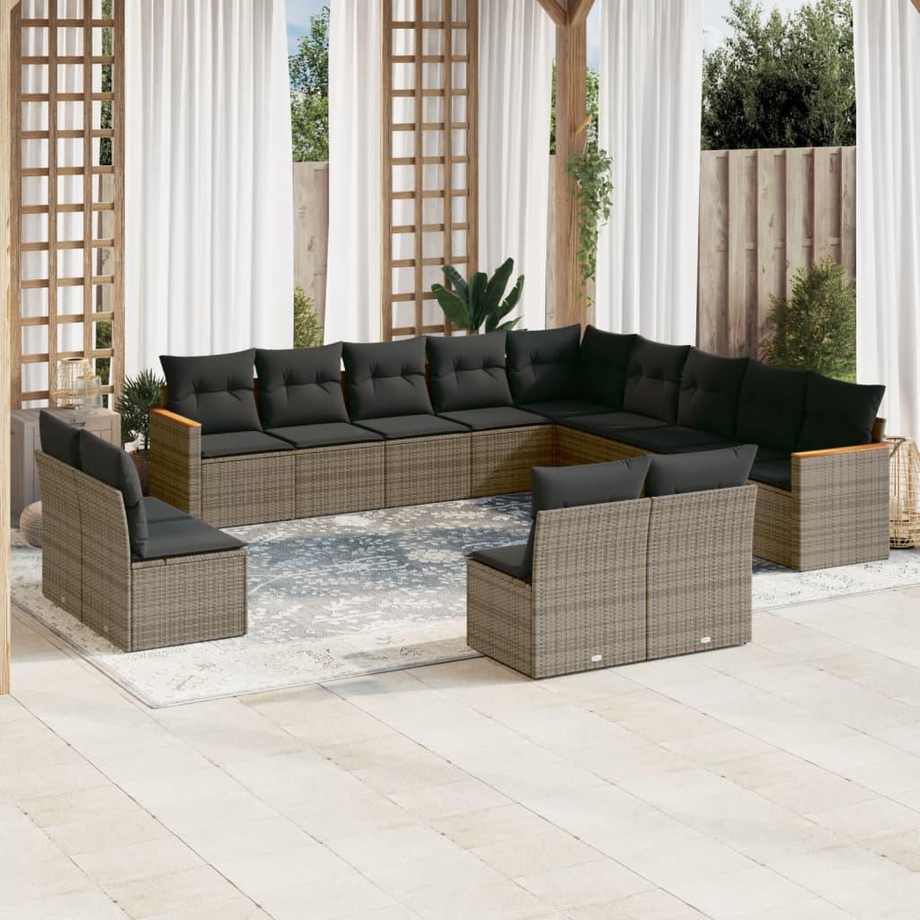13 Piece Garden Sofa Set with Cushions Grey Poly Rattan