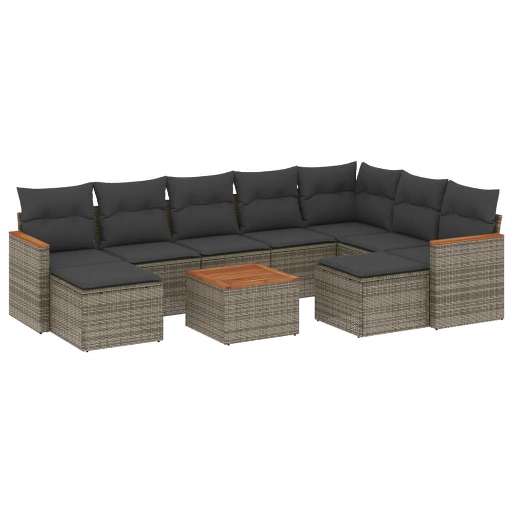 10 Piece Garden Sofa Set with Cushions Grey Poly Rattan