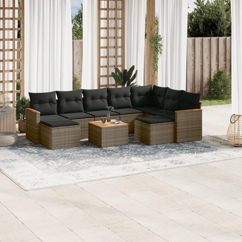 10 Piece Garden Sofa Set with Cushions Grey Poly Rattan