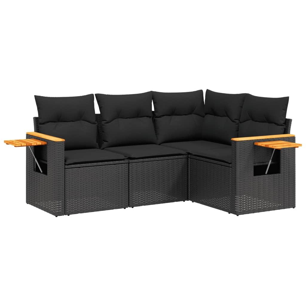 4 Piece Garden Sofa Set with Cushions Black Poly Rattan