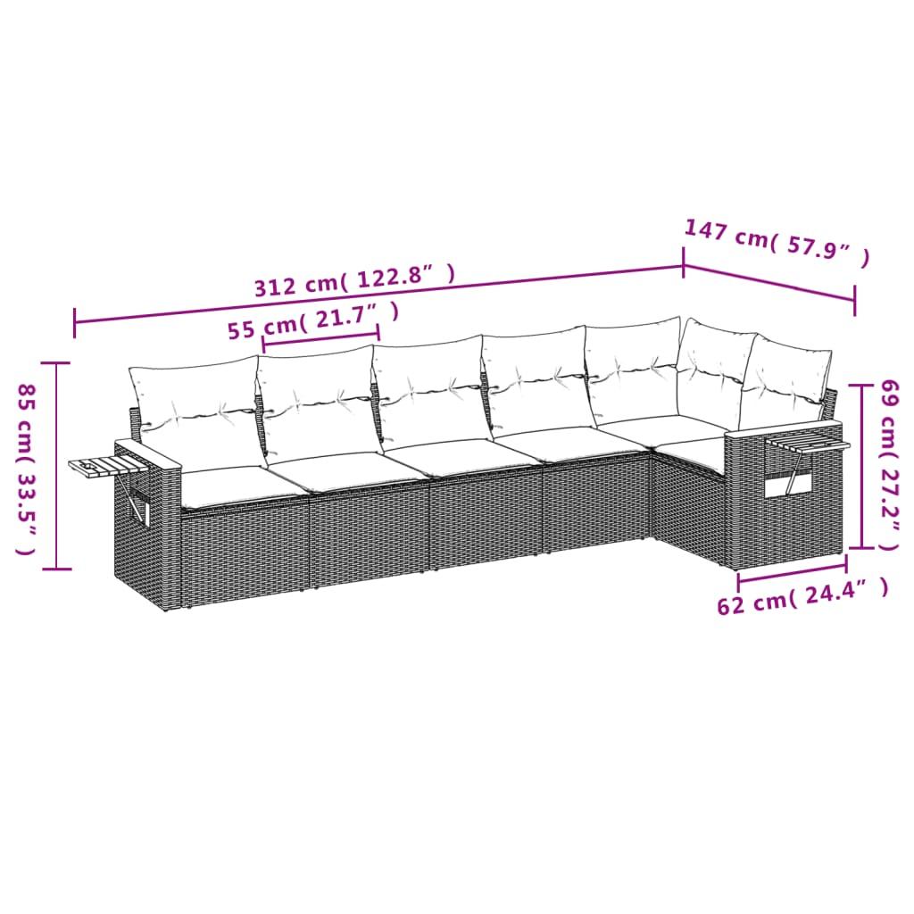 6 Piece Garden Sofa Set with Cushions Beige Poly Rattan