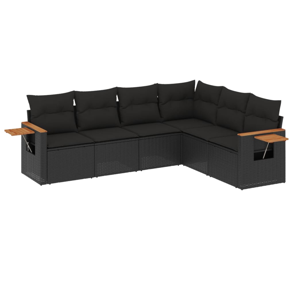 6 Piece Garden Sofa Set with Cushions Black Poly Rattan