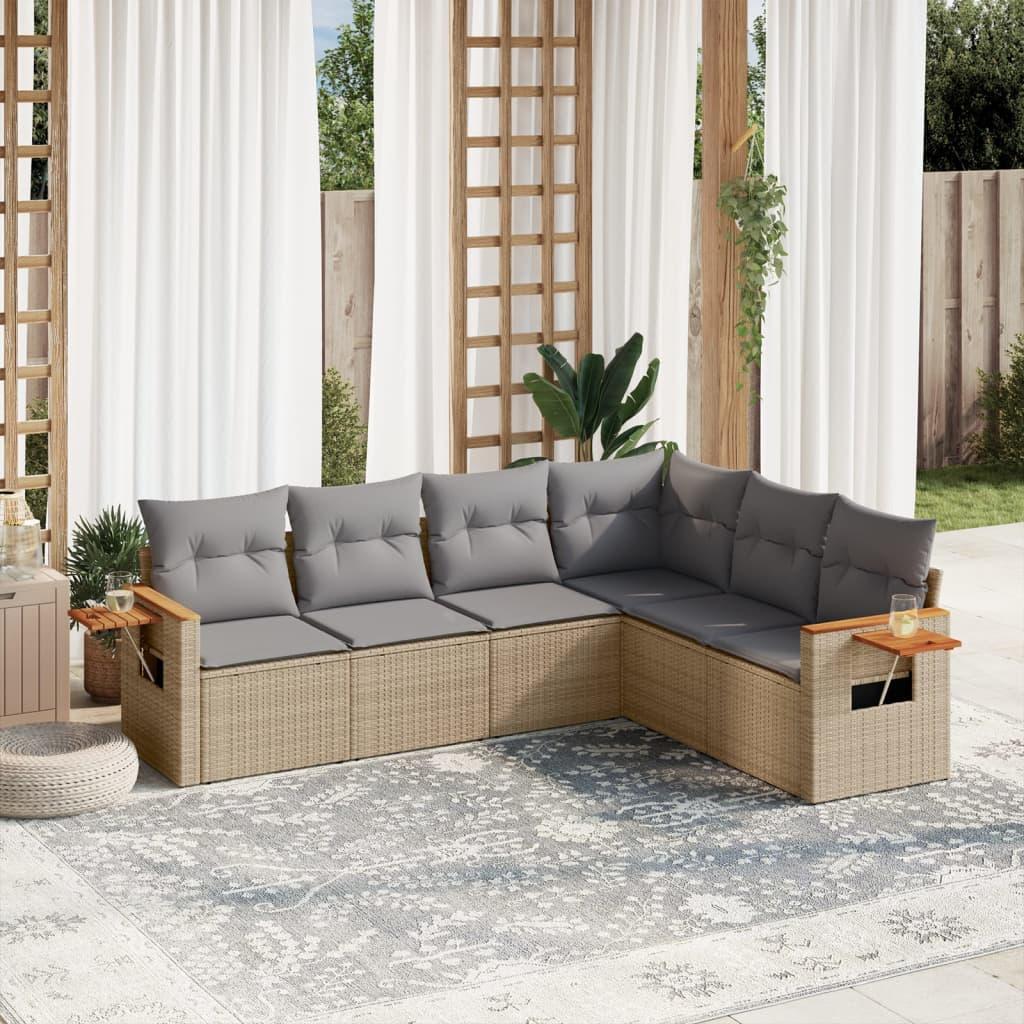 6 Piece Garden Sofa Set with Cushions Beige Poly Rattan