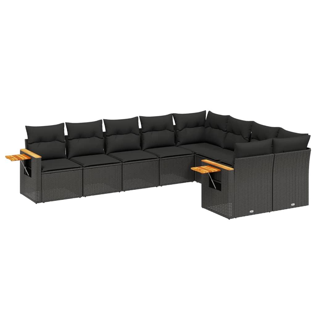 9 Piece Garden Sofa Set with Cushions Black Poly Rattan