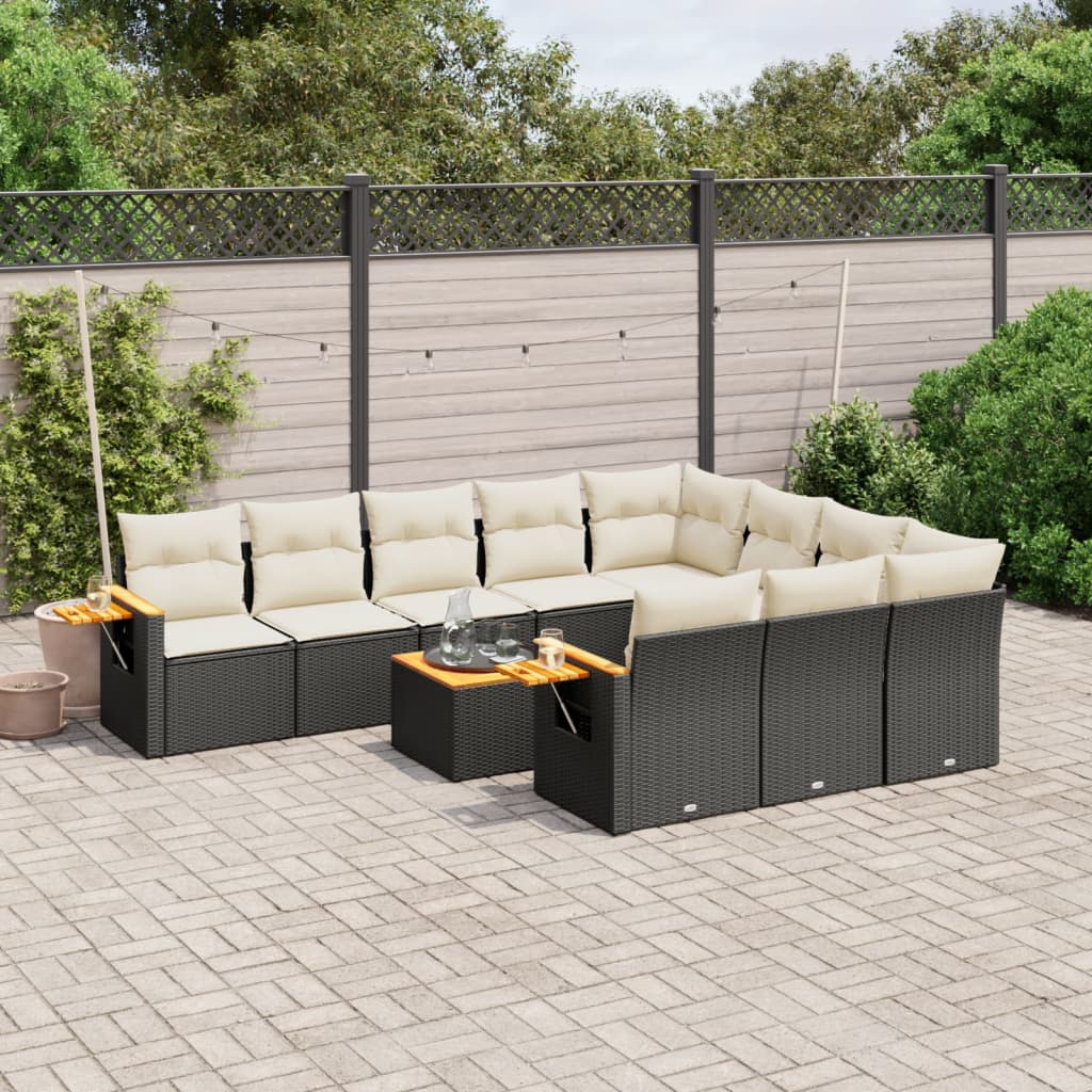 11 Piece Garden Sofa Set with Cushions Black Poly Rattan