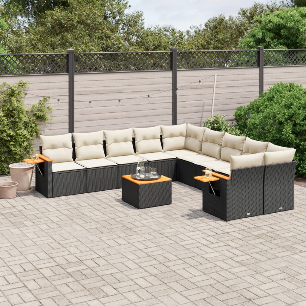 11 Piece Garden Sofa Set with Cushions Black Poly Rattan