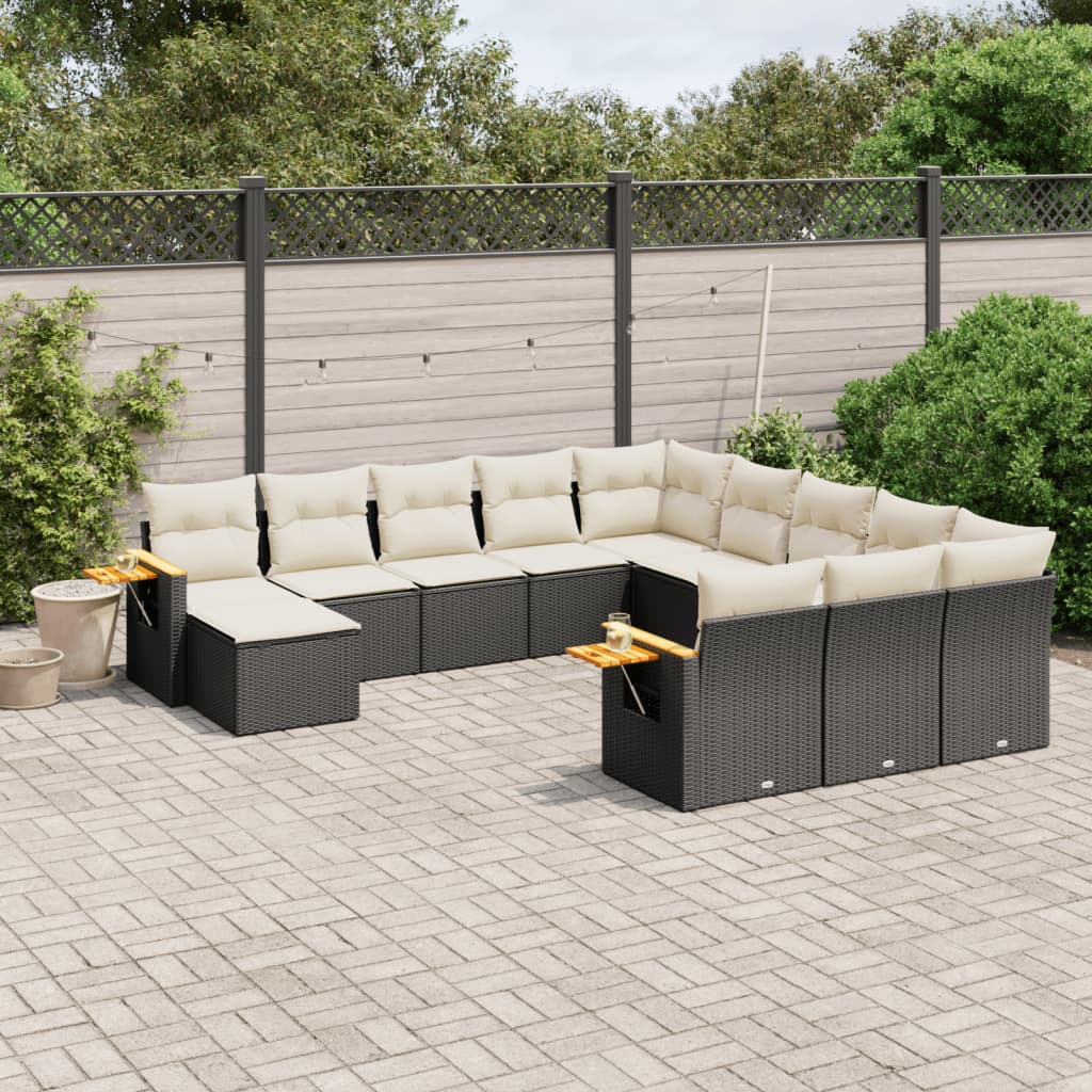 11 Piece Garden Sofa Set with Cushions Black Poly Rattan