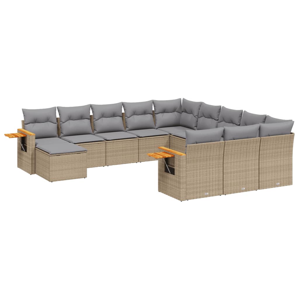 11 Piece Garden Sofa Set with Cushions Beige Poly Rattan