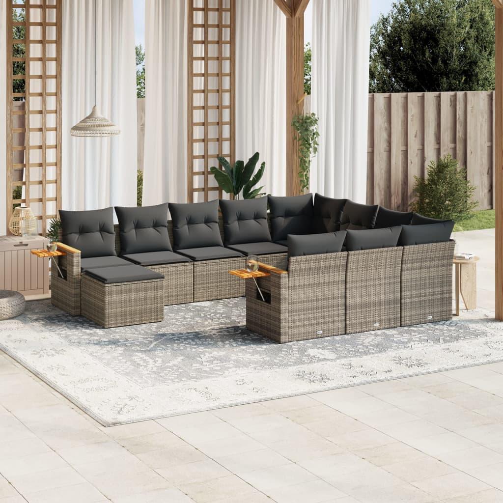 11 Piece Garden Sofa Set with Cushions Grey Poly Rattan