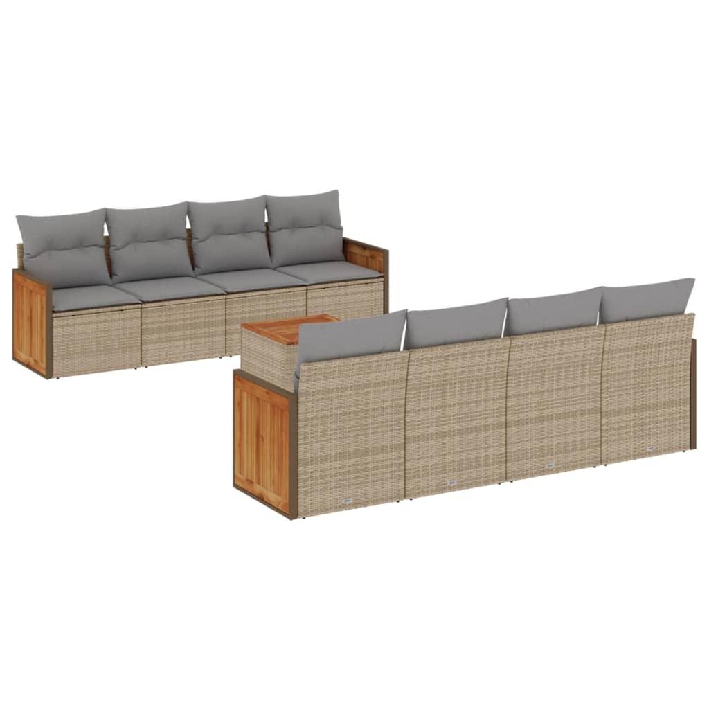 9 Piece Garden Sofa Set with Cushions Beige Poly Rattan