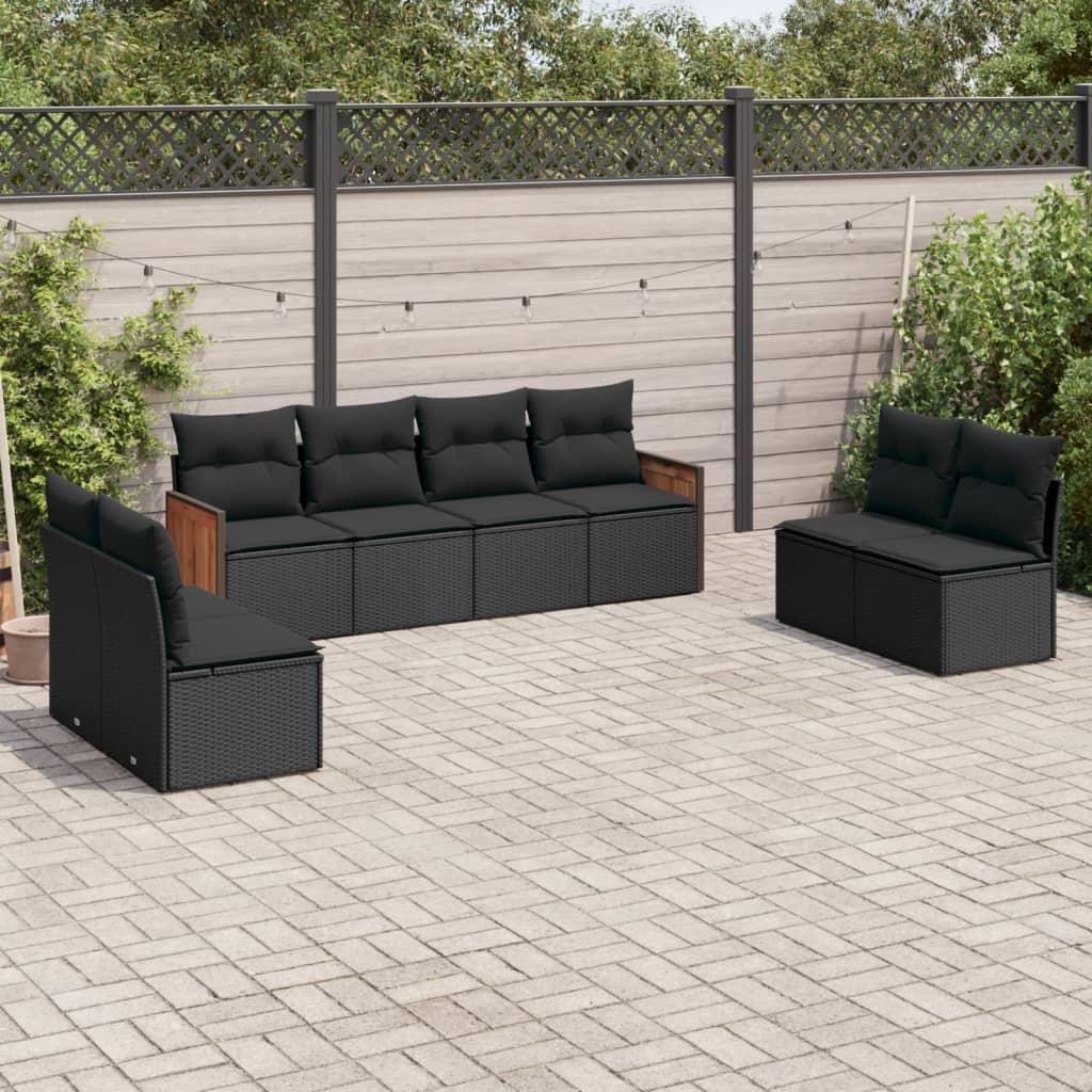 8 Piece Garden Sofa Set with Cushions Black Poly Rattan