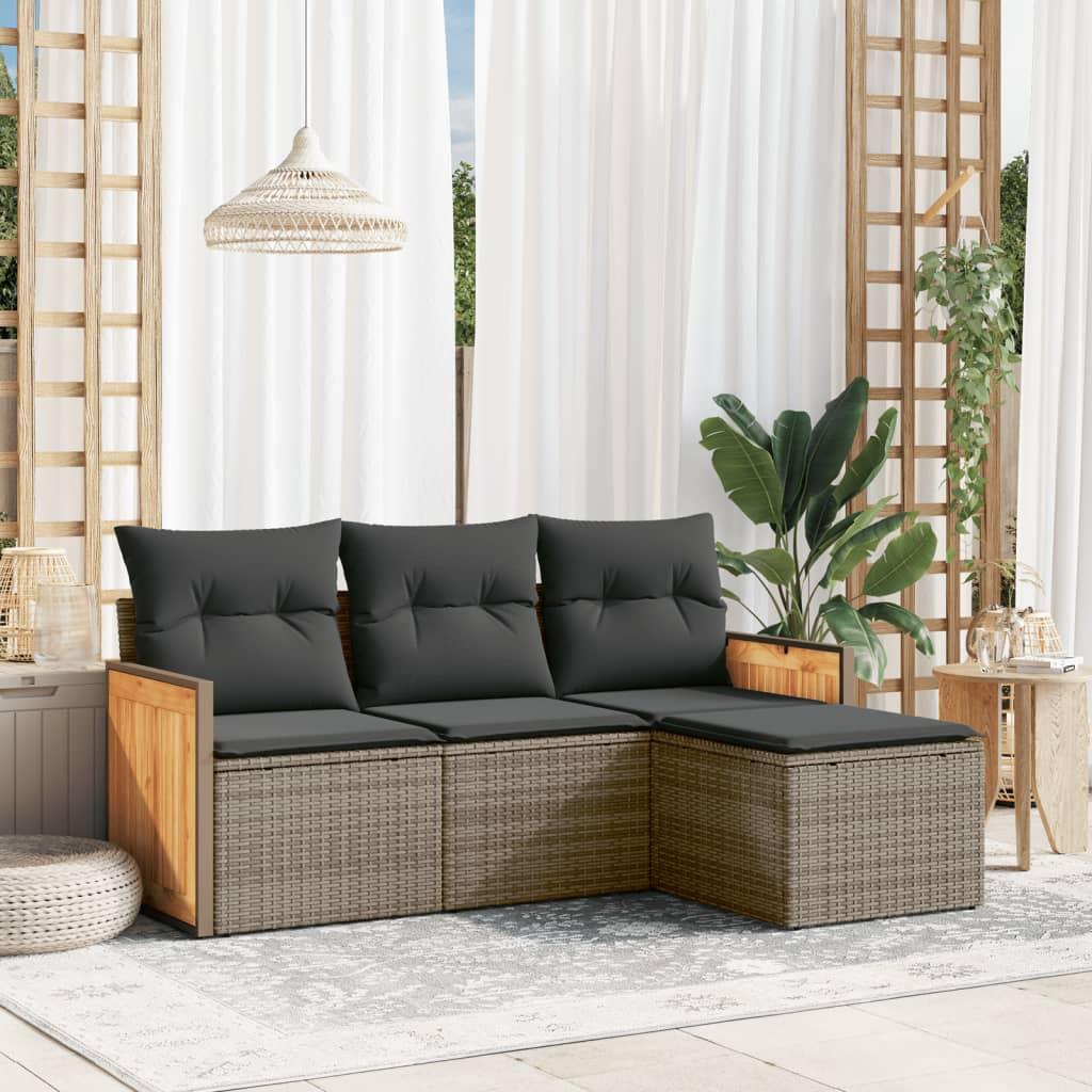 4 Piece Garden Sofa Set with Cushions Grey Poly Rattan