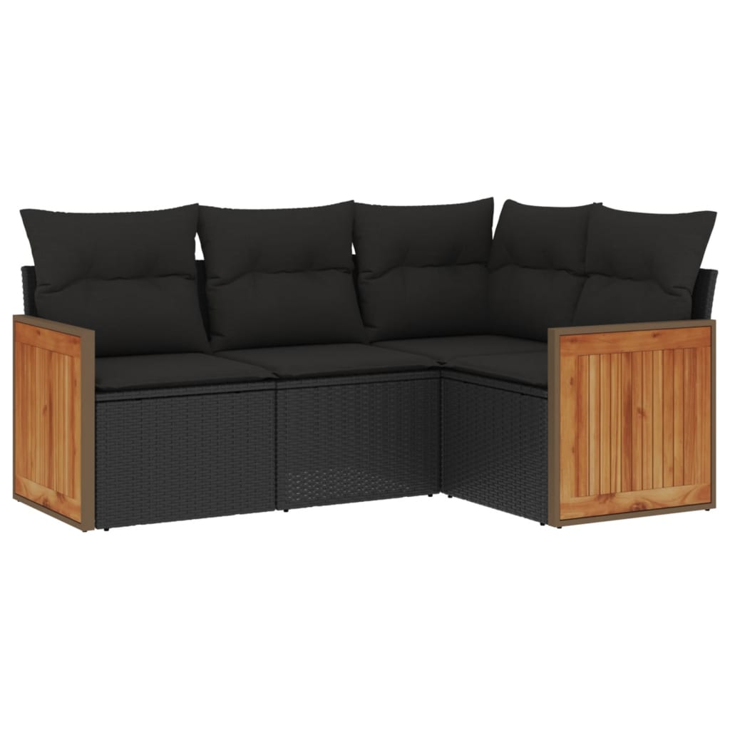 4 Piece Garden Sofa Set with Cushions Black Poly Rattan